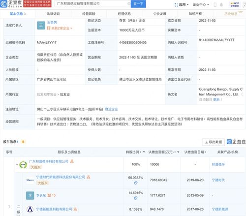 寧德時代設立供應鏈管理公司，注冊資本1億元強化產業鏈布局
